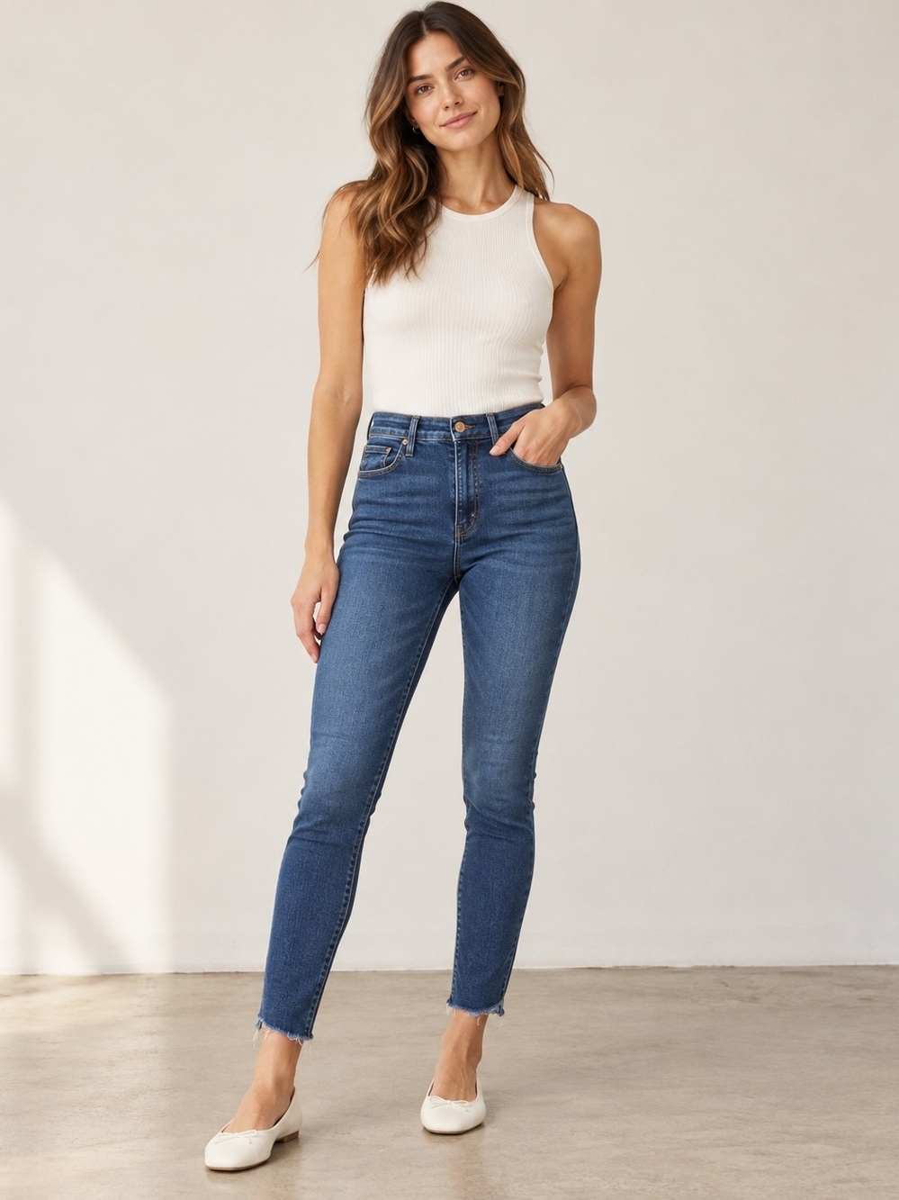 MOTHER High Rise Skinny Jeans Dark Wash Raw Hem Size 28